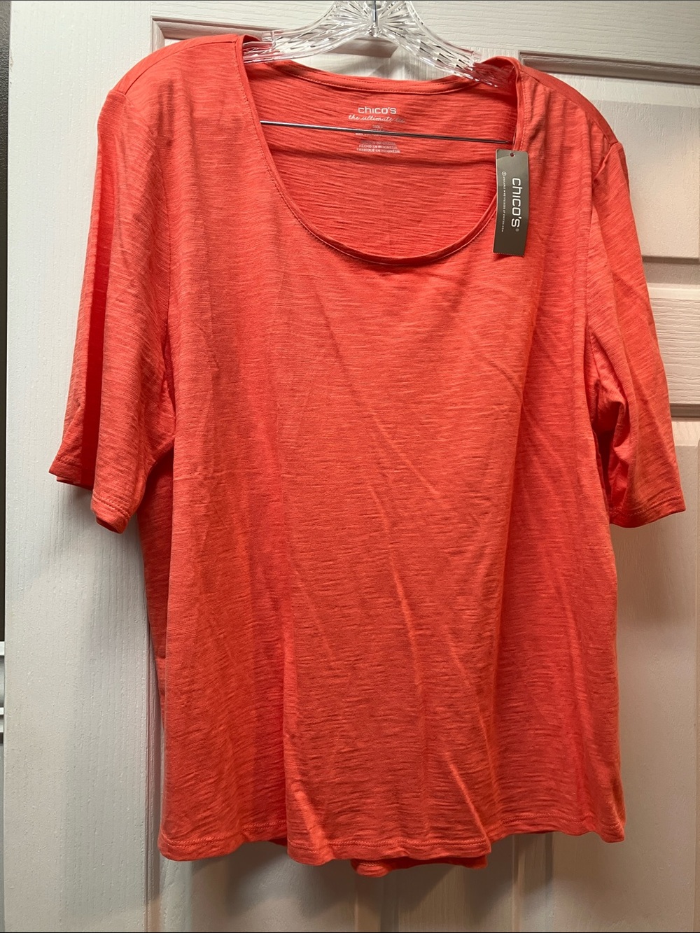 Chico's Short Sleeve Scoop Neck Top - Coral Orange